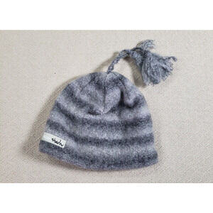 Moon Shadow Hat Adult Gray Dye Striped Print Wool Blend Tassel Top Beanie
